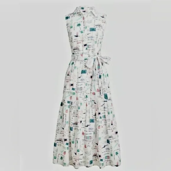 J. Crew Sleeveless Maxi Dress - White with Colorful Print - Picture 1 of 6